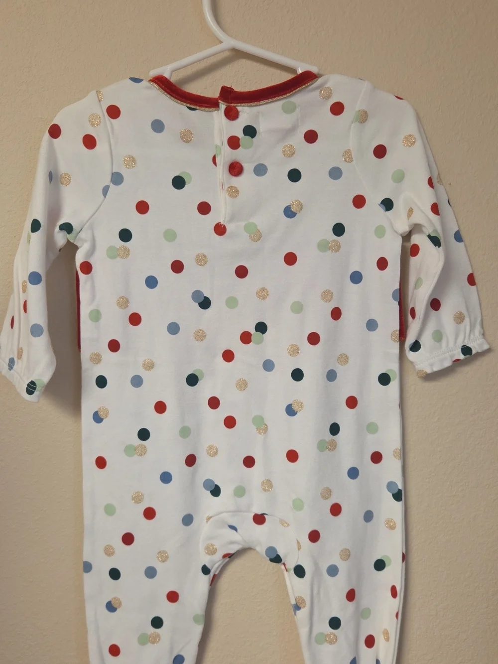 Mud Pie White Polka Dot Velvet-Ruffle One-Piece (Red, Gold, Green, Blue)